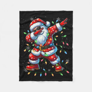 2024 Dabbing Santa Christmas Tree Lights Boys Men  Fleece Blanket
