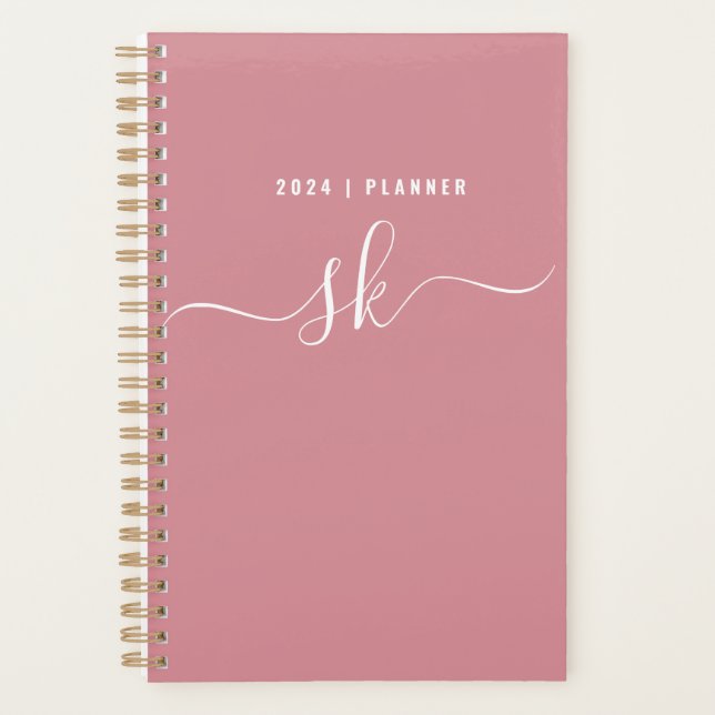2024 Dusty Pink Weekly Monthly Non Dated Planner (Front)