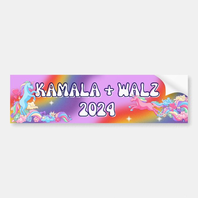 2024 Election Kamala + Walz Bumper Sticker Unicorn (Front)