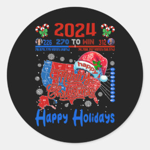 2024 Electoral Map Merry Christmas Trump Landslide Classic Round Sticker