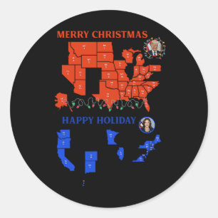 2024 Electoral Map Merry Christmas Trump Landslide Classic Round Sticker