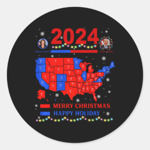 2024 Electoral Map Merry Christmas Trump Landslide Classic Round Sticker