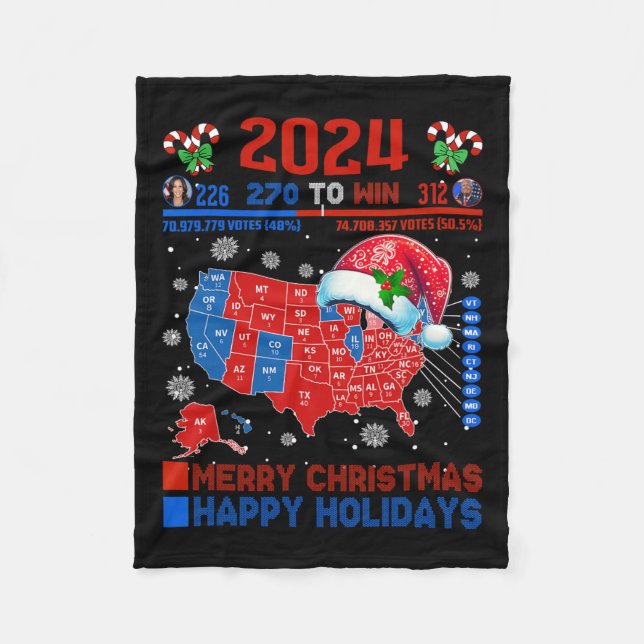 2024 Electoral Map Merry Christmas Trump Landslide Fleece Blanket (Front)
