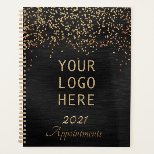 2024 Elegant Black Gold Logo Appointment Book Planner (Front)