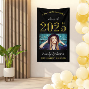 2024 Elegant Gold Black Custom Photo Graduation Banner