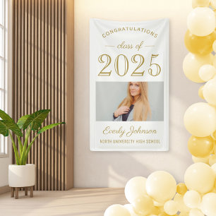 2024 Elegant Gold White Custom Photo Graduation Banner