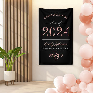 2024 Elegant Rose Gold Black Custom Graduation Banner