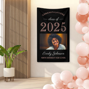 2024 Elegant Rose Gold Black Custom Graduation Banner
