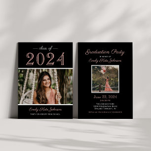 2024 Elegant Rose Gold Photo Graduation Party Invitation