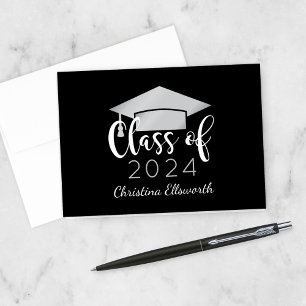 2024 Elegant Silver Black Custom Graduation Thank You Card
