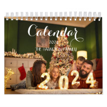 2024 Family Custom Photo Chic Script Calendar