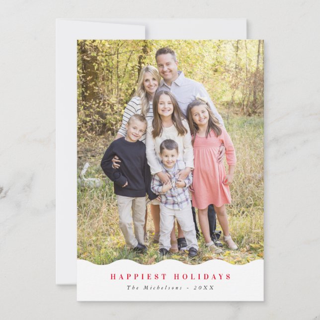 2024 FAMILY PHOTO minimal happiest holidays wave Announcement (Front)