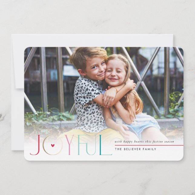 2024 FAMILY PHOTO modern kids JOYFUL heart Announcement (Front)