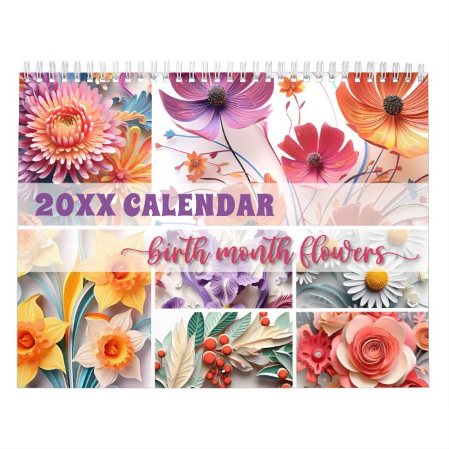 2024 Floral Calendar Birth Month Flowers Paper Art (Cover)