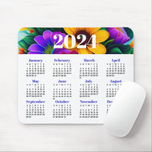 2024 Floral Calendar Mouse Pad