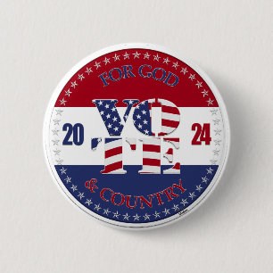 2024 For God and Country USA Flag V O T E! 6 Cm Round Badge