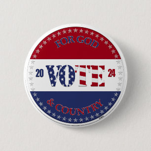 2024 For God and Country USA Flag VOTE 6 Cm Round Badge