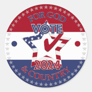 2024 For God and Country VOTE 2024 Star Check Mark Classic Round Sticker