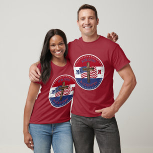 2024 For God and Country with Cross and USA Flag T-Shirt