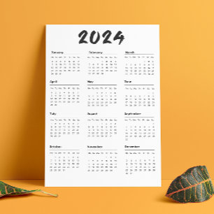 2024 Full Year Calendar Black And White Minimalist Programme
