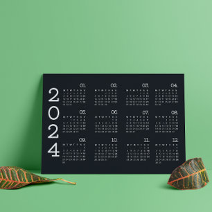 2024 Full Year Calendar Black And White Minimalist Programme