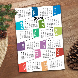 2024 Full Year View Calendar - fun and colourful