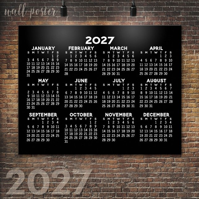 2024 Full Year View Calendar - horizontal - Black Poster (2027 Calendar Poster)