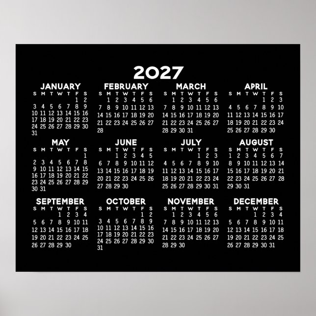 2024 Full Year View Calendar - horizontal - Black Poster (Front)