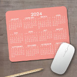 2024 Full Year View Calendar - horizontal - Coral Mouse Pad<br><div class="desc">Coral and White - A minimal, basic 12 month calendar with a solid colour background. A standard look for your home office or school locker. The fonts are simple to read, and the colours can be changed. -------- If you open the customise area, it will take to you to an...</div>