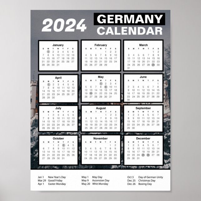 2024 Germany Calendar in English | Download Pdf  Poster (Front)