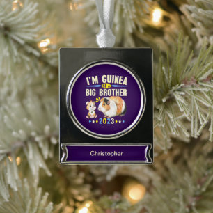 2024 Going to Be a Big Brother - Guinea Pig Pun Silver Plated Banner Ornament