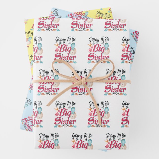 2024 Going to be a Big Sister - Dinosaur Wrapping Paper Sheet (In situ)
