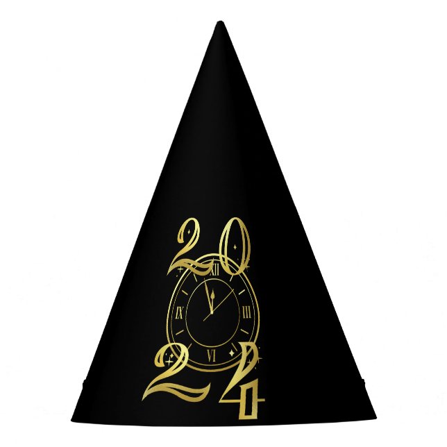 2024 gold-and-black paper party hats (Front)