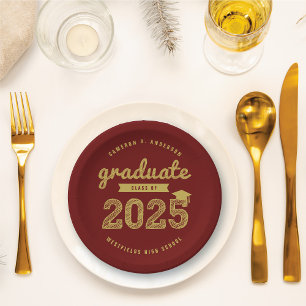 2024 Gold Bold Sketch Typography Graduation Party Paper Plate
