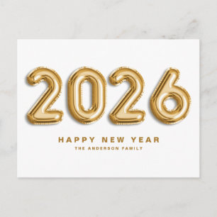 2024 Gold Foil Balloons Happy New Year Holiday Postcard
