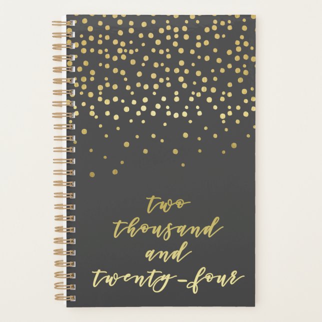 2024 - Gold Script Typography & Confetti Glamourou Planner (Front)