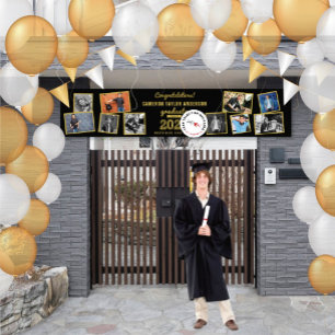2024 Gold Sketch 10 Photo Collage Graduation Party Banner