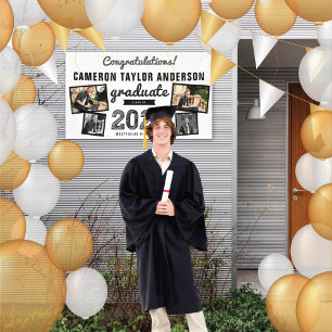 2024 Graduate Bold Sketch 4 Photo Graduation Party Banner
