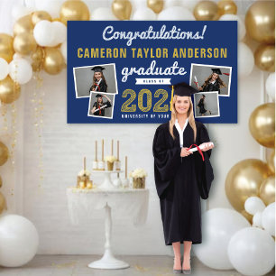 2024 Graduate Bold Sketch 4 Photo Graduation Party Banner