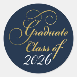2024 Graduate Elegant Gold Blue Party Thanks Classic Round Sticker