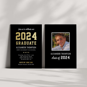 2024 Graduate Modern Black Gold Graduation Party