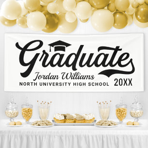 2024 Graduate White Black Script Custom Graduation Banner
