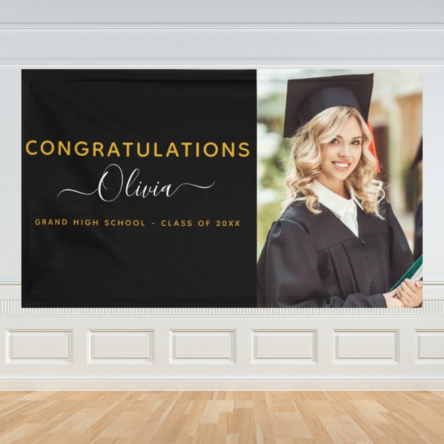 2024 Graduation Black Gold High School College Banner (Creator Uploaded)
