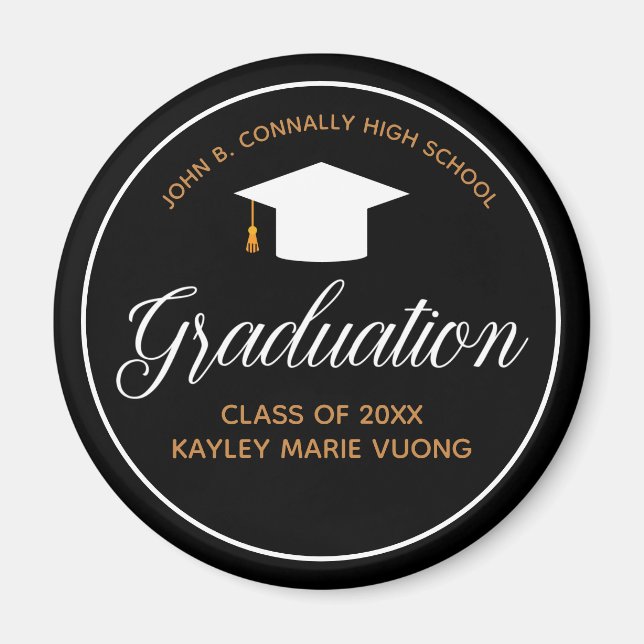 2024 Graduation Black Gold Personalized Graduate Magnet (Front)