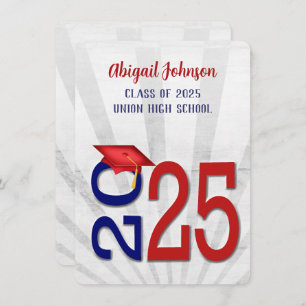 2024 Graduation In Blue and Red School Colours Invitation