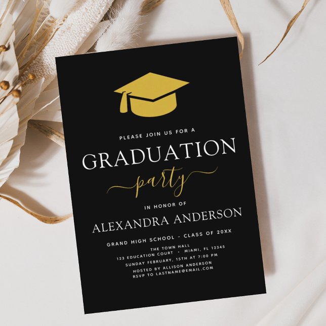 2024 Graduation Party Black Gold Modern Elegant Invitation (Creator Uploaded)