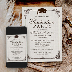 2024 Graduation Party Elegant Frame Ivory Linen Invitation