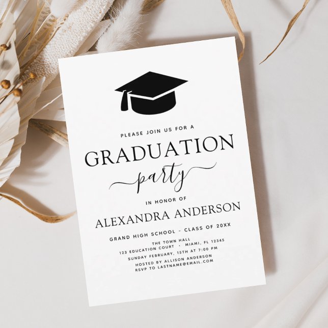 2024 Graduation Party Modern Elegant Black White Invitation (Creator Uploaded)