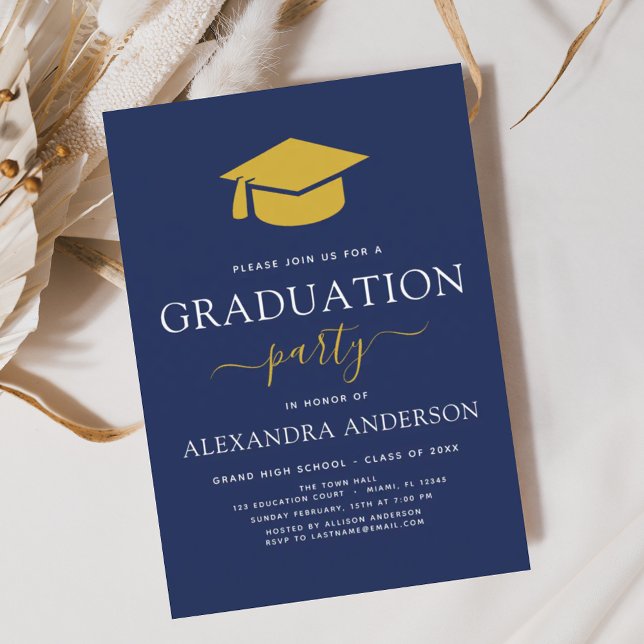 2024 Graduation Party Navy Blue Gold Invitation (Creator Uploaded)