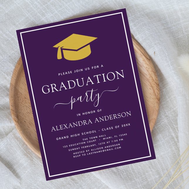 2024 Graduation Party Purple Gold Modern Invitatio Invitation (Creator Uploaded)